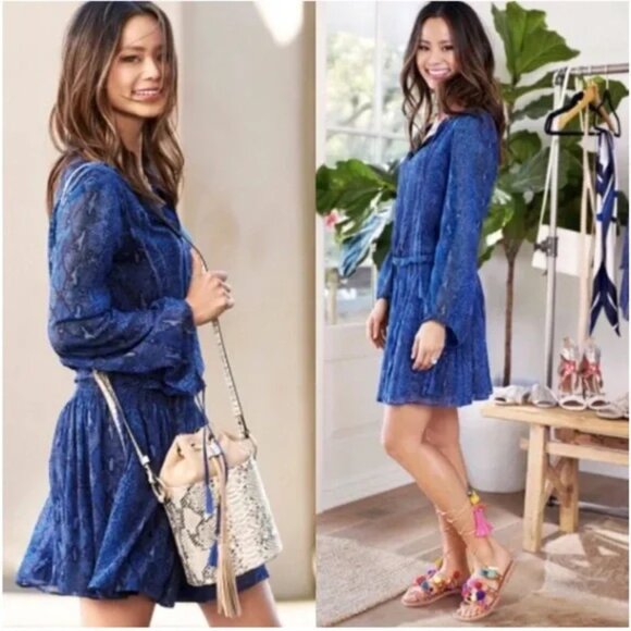 Banana Republic Blue Snakeskin Long Sleeve Dress Small - Picture 4 of 13